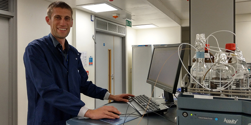 Dr Luke Whiley at work in the lab