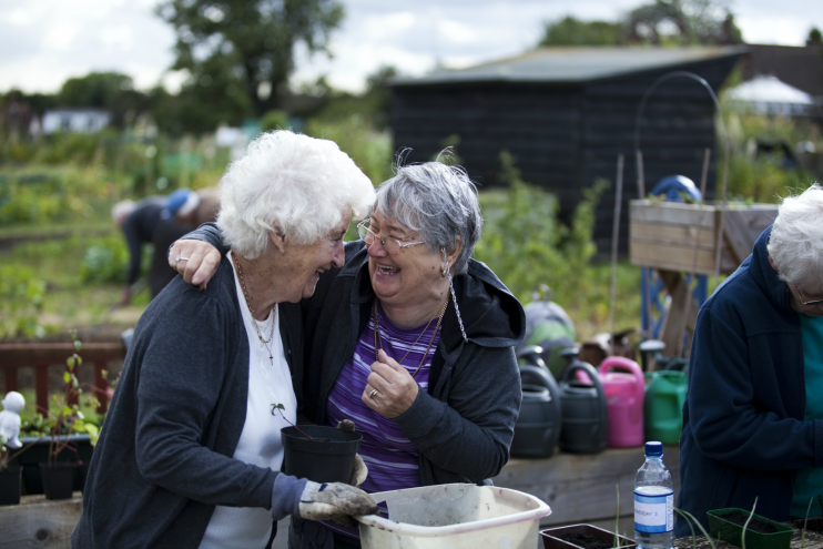 Two women with dementia laughing