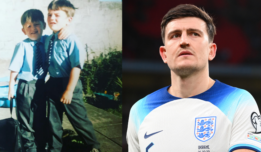 Two side by side photographs of Manchester United player Harry Maguire