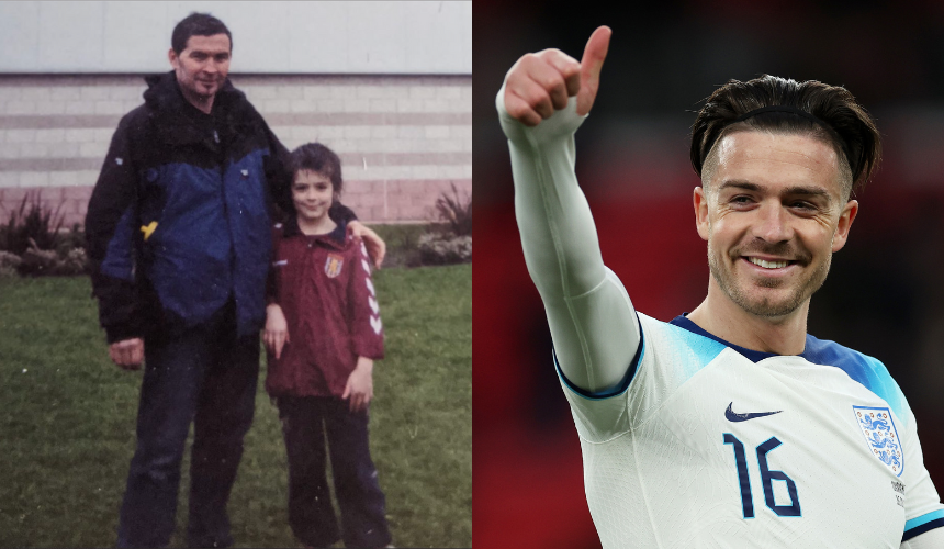 Two side by side photographs of Manchester City player Jack Grealish