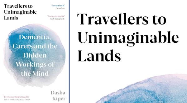 White cover of Travellers to Unimaginable Lands with blue and grey circular design feature