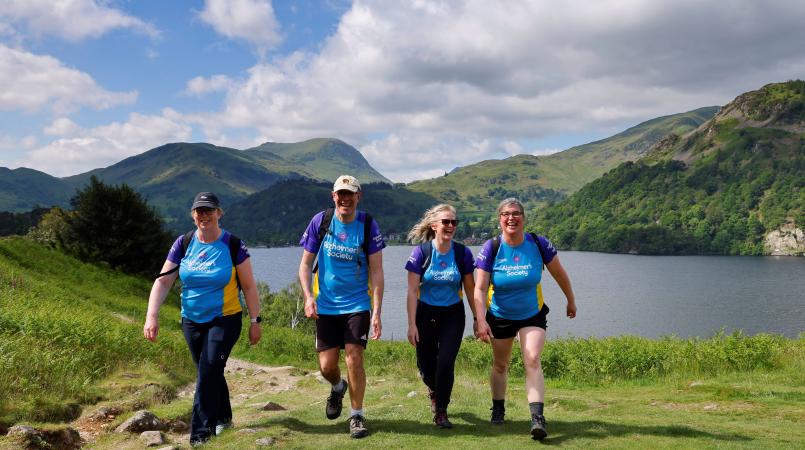 Trekkers by lake