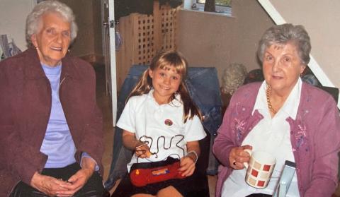 Megan with her Nan Joan (left) and her other grandma, Nan Batt (right)