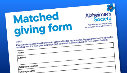 A matched giving form on a blue background