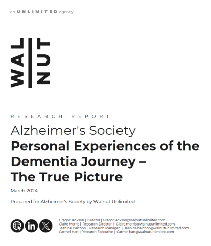 Front page of Alzheimer's Society's Personal experiences of the dementia journey report